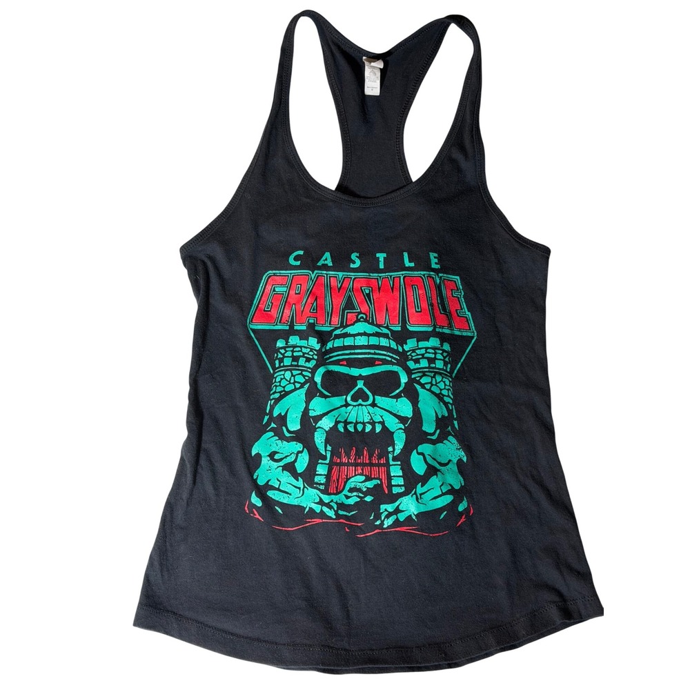 Flex Comics Castle Grayswole Tank Top Womens Medium Black Racerback Gym Workout
